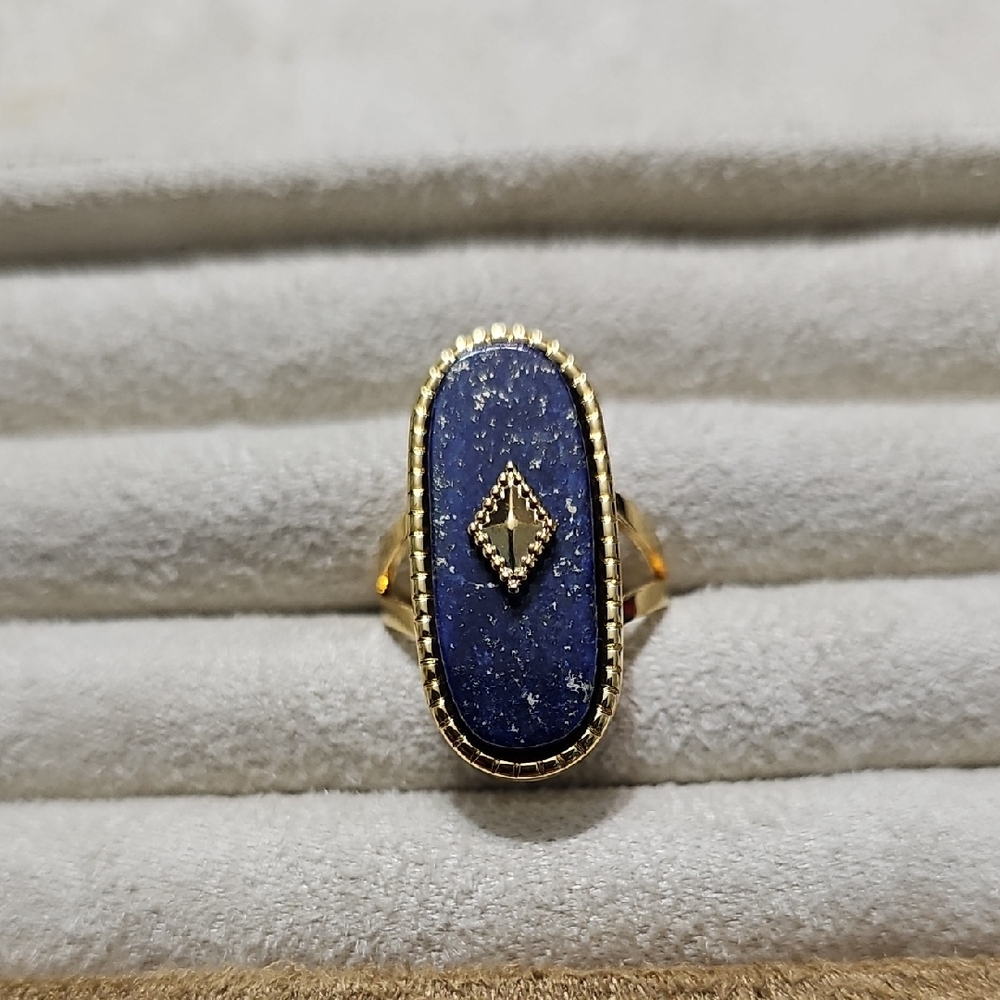 Stainless Steel Lapis Stone Open Ring